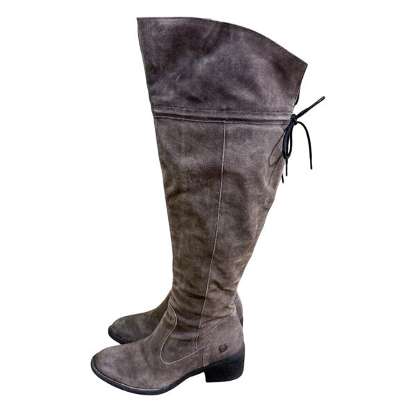 Born Taupe Suede Over the Knee Boots Women's 7.5 Side Zip/Back Tie Flannel Lined - Picture 3 of 10